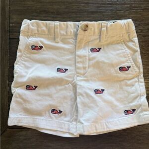 Vineyard Vines White Kids Shorts with Flag Whale Embroidery